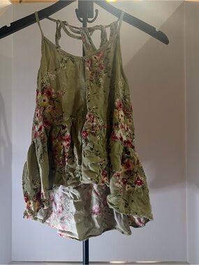 Olive Green Floral Ruffle Cami